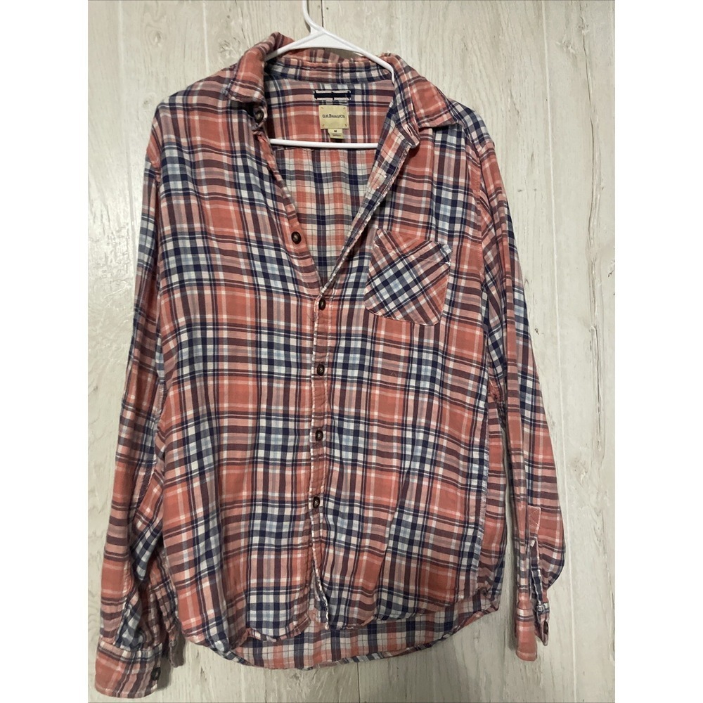 G.H. BASS Co Plaid FLANNEL Shirt,‎ Brick Red Tan Check BD Long Sleeve, Men Sz M